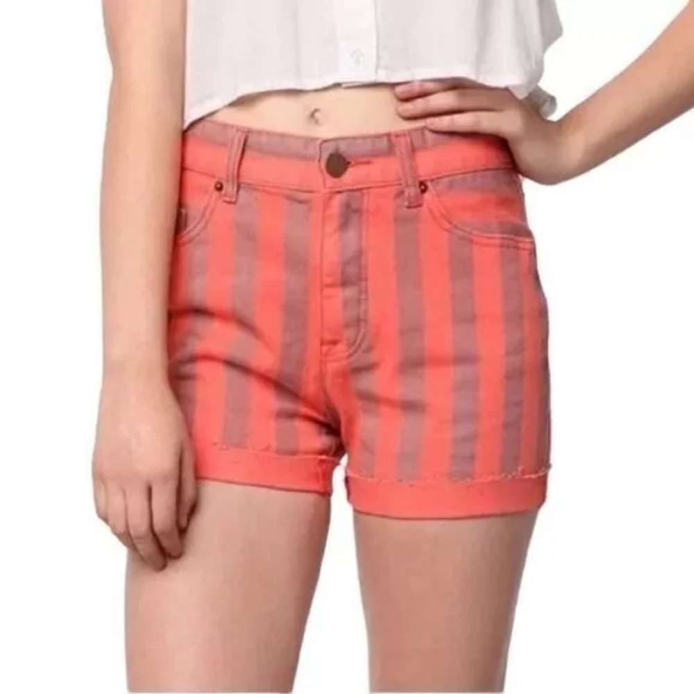 BDG Coral and Gray Striped High-Rise Jean Shorts